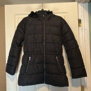 Gap Black Puffer Jacket Size Medium Faux Fur Hood